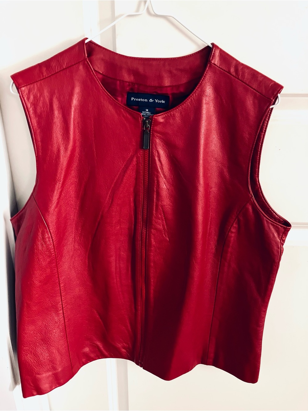 Preston & York Women's Red Leather Zip-Front Vest